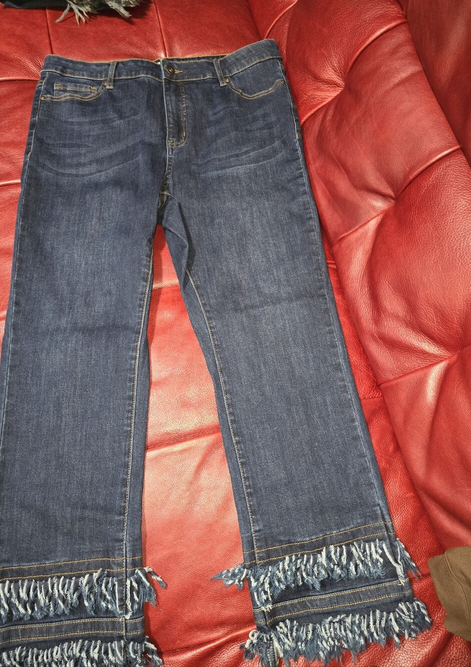 John Mark Dark Blue Cropped Jeans with Double Fringed Hem Size 12